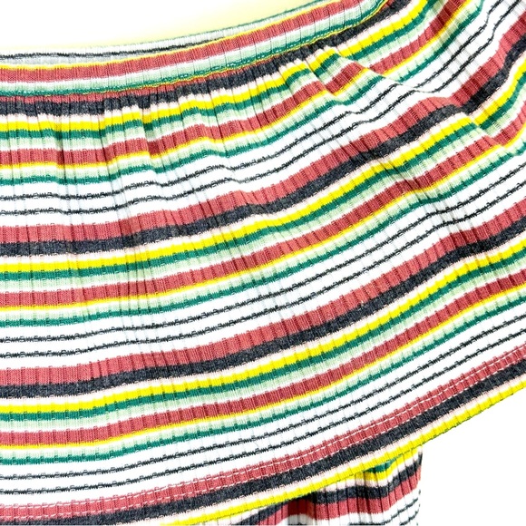 PRIVACY PLEASE Striped Off Shoulder Mini Skater Dress Ribbed Stretch, Size M - Picture 4 of 7